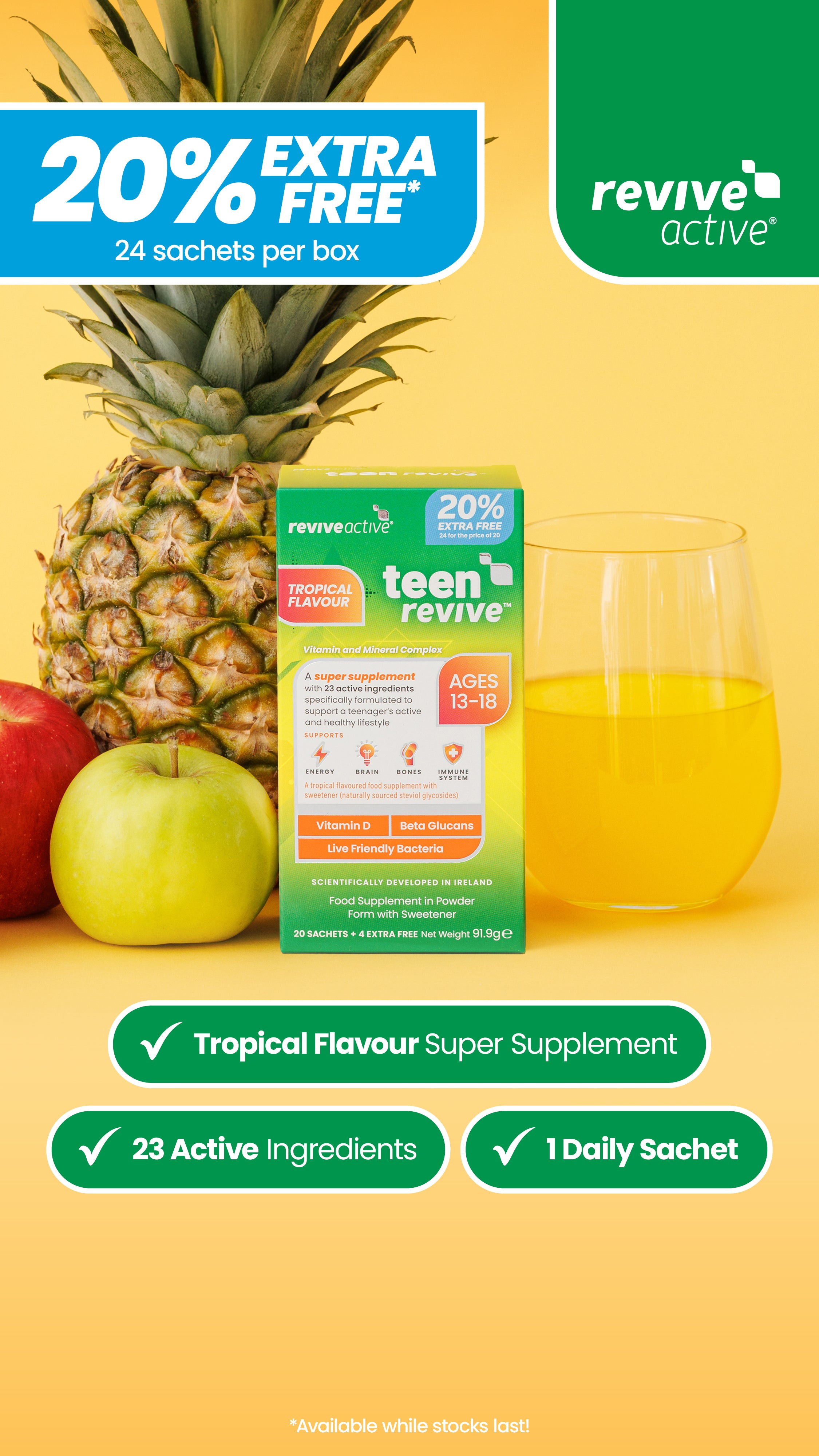 Revive Active Teen Revive Tropical Flavour 20% Extra Free Pack
