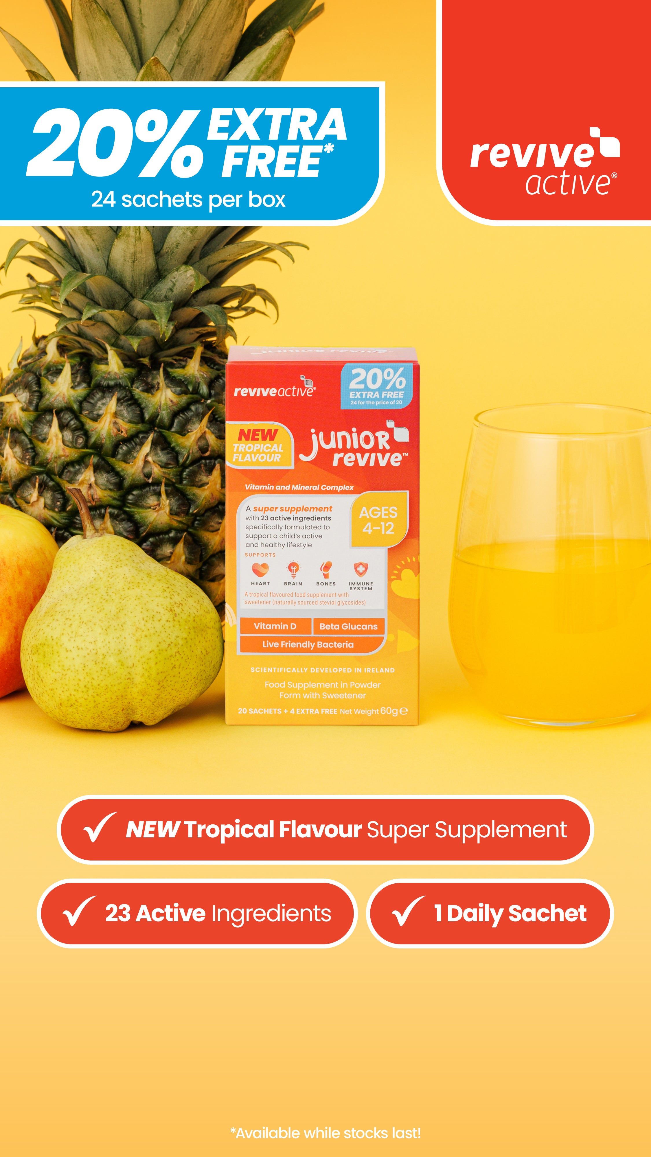 Revive Active Junior Tropical Flavour  20% Extra Free Pack